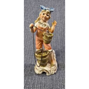 Vintage 1950's Porcelain Ceramic Girl with water Buckets Figurine